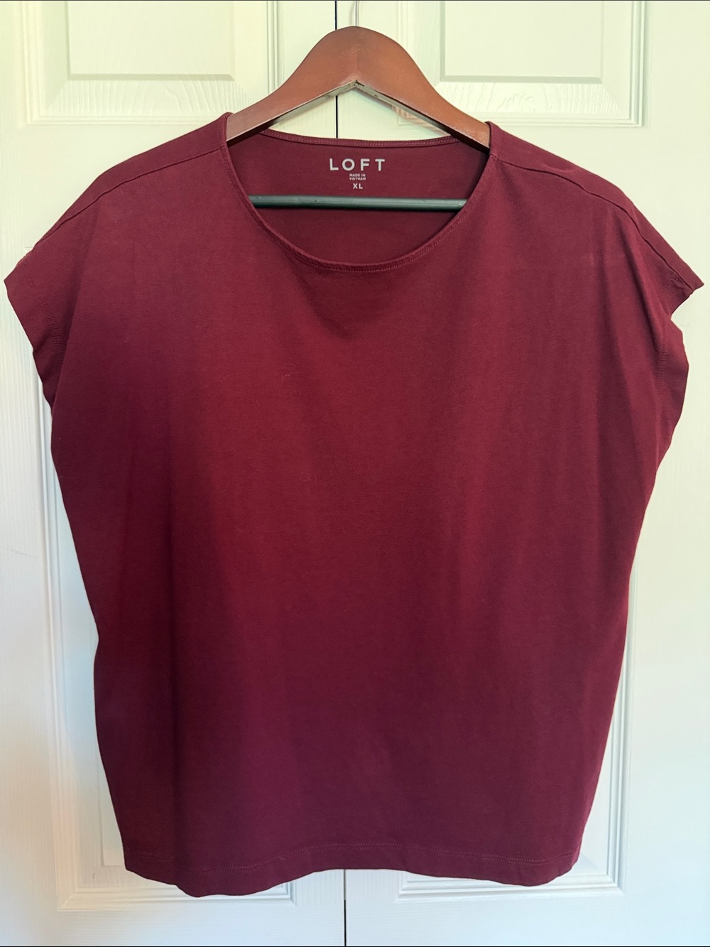 LOFT Wine Cap-Sleeve Crewneck Top
